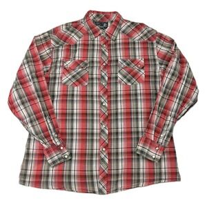 Pearl Snap Western Shirt Men's XL 48" Long Sleeve Red Button Front Plaid Cowboy